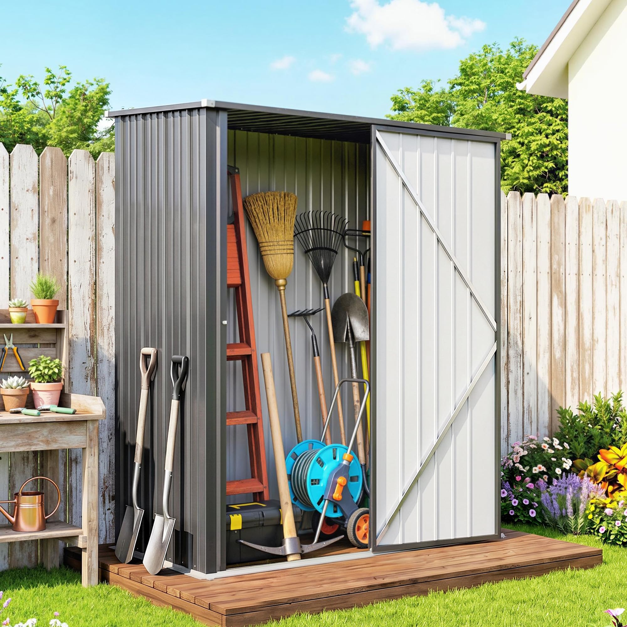 Outsunny 5' x 3' Outdoor Storage Shed Single Lockable Door Black